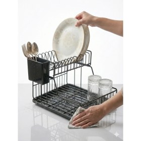 Resim Feyza Design Iki Katlı Paslanmaz Metal Bulaşık Sepeti, Tezgah Üstü, Dayanaklı ve Şık 
