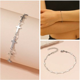 Resim Kadınlar için şık paslanmaz çelik haç kolye bileziği - Günlük ve tatil giyimi, detaylı haç tasarımı ile ayarlanabilir link zincir, tüm mevsimler için aksesuar, günlük giyim bileziği | Şık aksesuar | Dayanıklı bilezik, kolye bilezikleri 