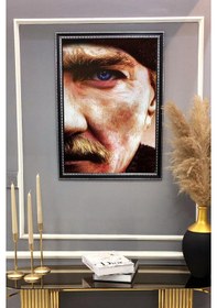 Resim Atatürk Portresi Dijital Baskılı Kadife Kumaş Çerçeveli Tablo Tbl0049 
