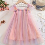 Resim AiLe Kızlar için Yazlık Tavşan Desenli Elbise - Kolsuz Püskül Prenses Elbisesi ve File Örtüsü, Diz Boyu, Pastel Pembe'den Maviye Geçiş Renk, Partiler & Özel Günler İçin Uygun 