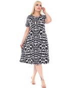 Resim Melsay Butik Beyaz Taş Desen Kısa Kollu Büyük Beden Midi Elbise Beyaz 