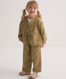 Resim Unisex Çocuk Dökümlü Pamuklu Beli Lastikli Pantolon Yeşil - 4-5 Yaş 