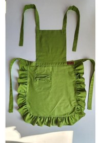 Resim Keten Fırfırlı Bohem Mutfak Önlüğü Yeşil 