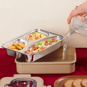 Resim Porsima 3010-1 Paslanmaz Çelik 3 Bölmeli Vakumlu Yemek Termosu Beslenme Kutusu Taşınabilir Lunch Box Sefer Tası - Kahve 