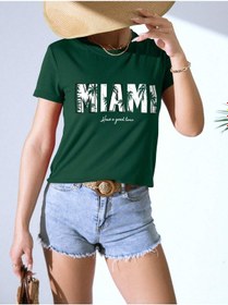 Resim Miami T-shirt - Nefti Yeşil Baskılı Oversize Bisiklet Yaka Kısa Kol Tişört Nefti Yeşil 