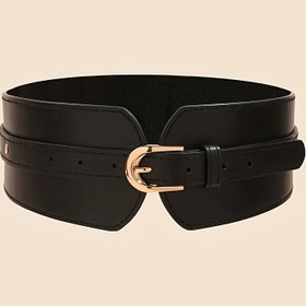 Resim 1 adet Şık Erkek Beli Sıkıcı Kemer, Suni Deri, Oval Alaşım Toka, Standart Boy, Zayıflama Etkisi için Moda Aksesuar 