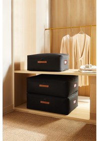 Resim Ocean Home Textile 3'lü Siyah Renk Jüt Baza Altı Hurç Set 1 Adet 52 X 28 X 21 / 2 Adet 62 X 46 X 22 Cm Siyah 