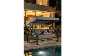 Resim Lumis Garden Luna 3 Kişilik Gölgelikli Bahçe Salıncağı - Ayarlanabilir Tente, Minderli, Metal Iskelet 