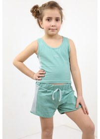 Resim Toontoy Kids Toontoy Kız Çocuk 2'li Takım Baskılı U Yaka Atlet & Beli Lastikli Şort - Garni Detaylı Yeşil 