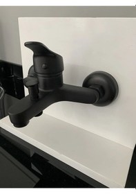Resim Mix Mat Siyah Banyo Duş Bataryası Aç Kapa Batarya Musluk Siyah 