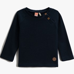 Resim Erkek Bebek Basic Ribanalı Düğme Detaylı Sweatshirt Pamuklu 