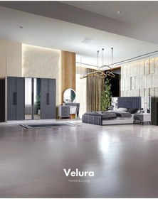 Resim Stil Antrasit Yatak Odası Takımı Dolap + Şifonyer + Komodin + Karyola 