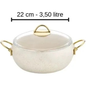 Resim Lavonni Caldora 22 Cm Derin Granit Güveç Tencere Krem Gold Saplı Cam Kapaklı Yapışmaz 