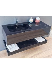 Resim Akay Dizayn L01 Porselen Banyo Lavabosu Siyah 80 CM 