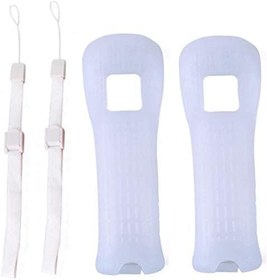 Resim Wii Remote için Bilek Kayışı ile 2 x Silikon Kılıf Kapak (Beyaz) 