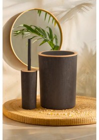 Resim İndecor Houseware Liza 2'li Banyo Seti - Çöp Kovası Wc Fırçası Modern Tasarım - Beyaz Antrasit - Gri 