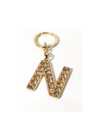 Resim N Harfi Taşlı Gold Renk Metal Anahtarlık Şık Ve Işıltılı Harf Tasarımı Çok Renkli 