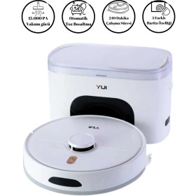 Resim Yui RS16 Pro 15.000 Pa Akıllı Robot Vacuum & Mop Süpürge Beyaz Toz Boşaltma Özellikli (YUI TÜRKİYE GARANTİLİ) 