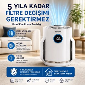 Resim Shark 23 M² Hepa Aktif Karbon Hava Temizleyici Cihaz Sessiz Koku Giderici Alerjen Pm2.5 PM10 Beyaz Salon Oda 