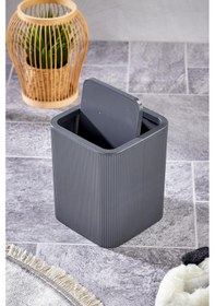 Resim Line Çizgili Kare Kapaklı Klik Çöp Kovası Banyo Mutfak Antrasit Gri 