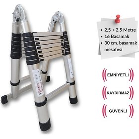 Resim 250 + 250 Cm. - 8+8 Basamaklı Teleskobik / Teleskopik Merdiven 