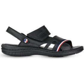 Resim U.S. Polo Assn. anatomik taban hakiki deri siyah davın erkek günlük terlik sandalet 