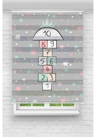 Resim Perdecizade Enxboy Gri Seksek Dijital Baskılı Zebra Perde-cocuk Odası-stor Perde Renkli 