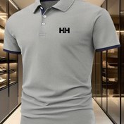 Resim Erkekler İçin Nefes Alabilen Yazlık Gömlek - Siyah Beyaz HH Logolu ve Kırmızı Kenarlı, Golf, İş Gündelik & Açık Hava Aktiviteleri için Düz Kesim, Makinede Yıkanabilir, Düğmeli, Şık Tasarım 