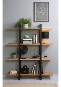 Resim Metal Kitaplık Doğal Masif Ahşap Raf Ahşap 