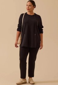 Resim Galaxi Kadın Büyük Beden Bağcıklı Basic Sweatshirt 4002 Siyah Siyah 