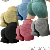 Resim 6 adet Kadın Yüksek Bel Yoga Şortu - Esnek, Görünmez Olmayan, Düz Renkli (Siyah, Gri, Kırmızı, Pembe, Yeşil, Yeşil) - Koşu, Yoga ve Günlük Giyim için Mükemmel, Egzersiz Şortları 