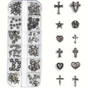 Resim 120 Parça Gotik & Vintage Tırnak Sanatı Seti - 3D Haçlar, Kalpler, Yıldızlar, Çiçekler, Kuşaklı Kelebekler, Güller, Dikenli Tel, Balık, Melekler, Ejderhalar, Kuru Kayısılar ve Karmaşık Şablonlarla Paslanmaz Çelik Mini DIY El/Ayak Manicure Aksesuar Takımı Siyah Saplı Şeffaf Saklama Kabı İle Birlikte, Çiviler,Tırnak Teknisyeni Malzemeleri,Tırnak Stickerları,Cadılar Bayramı Tırnak Süsleri,Tırnak Malzemeleri,Tırnak Teknisyeni İçin Gerekli Malzemeler,Kadınlar İçin Tırnaklar, 