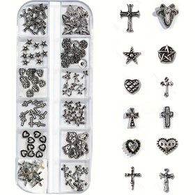 Resim 120 Parça Gotik & Vintage Tırnak Sanatı Seti - 3D Haçlar, Kalpler, Yıldızlar, Çiçekler, Kuşaklı Kelebekler, Güller, Dikenli Tel, Balık, Melekler, Ejderhalar, Kuru Kayısılar ve Karmaşık Şablonlarla Paslanmaz Çelik Mini DIY El/Ayak Manicure Aksesuar Takımı Siyah Saplı Şeffaf Saklama Kabı İle Birlikte, Çiviler,Tırnak Teknisyeni Malzemeleri,Tırnak Stickerları,Cadılar Bayramı Tırnak Süsleri,Tırnak Malzemeleri,Tırnak Teknisyeni İçin Gerekli Malzemeler,Kadınlar İçin Tırnaklar, 