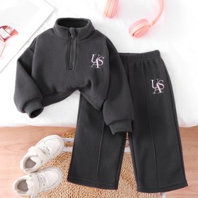 Resim 2 Parça Kız Çocuk Kıyafet Seti, Sonbahar/Kış Sıcak Peluş Kapüşonlu Sweatshirt ve Pantolon, Dış Mekan İçin Mükemmel 