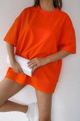 Resim Genel Markalar Unisex Portakal Turuncu Orange Spor Bisiklet Yaka Pamuk Oversize Boyfriend T-shirt 