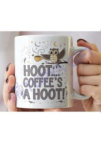 Resim Baykuş Temalı Kahve Kupası Hoot, Kahve Vaktidir Beyaz 