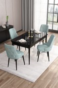 Resim Canisa Concept Are Serisi 80x132 Açılabilir Siyah Mermer Desen Masa Takımı Ve 4 Su Yeşili Sandalye 