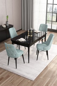 Resim Canisa Concept Are Serisi 80x132 Açılabilir Siyah Mermer Desen Masa Takımı Ve 4 Su Yeşili Sandalye 