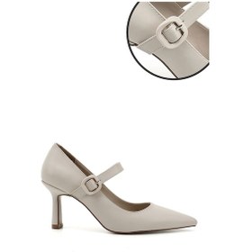 Resim Gönderi R Ten Sivri Burun Kadeh Ökçe Mary Jane Ayakkabı Ten 