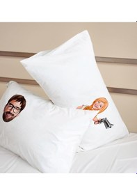Resim Bk Gift Kişiye Özel Karikatürlü Pamuklu 2 Li Yastık Kılıfı Seti-5 50x70cm , Sevgiliye , Ev si, Tasarım Ev Tekstili 