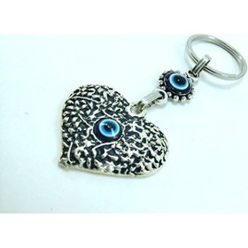 Resim Metal Kalp Anahtar Nazar Boncuğu Anahtarlık Hediyelik Aksesuar 