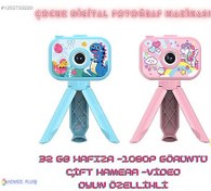 Resim Çocuk Digital Fotoğraf Makinası 2 Kameralı 1080p HD 32GB Hafıza 