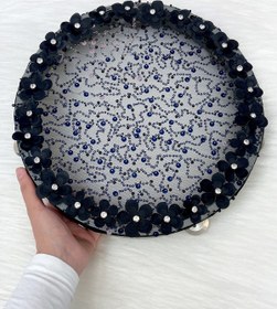 Resim ZEYMERADE Siyah Gelin Tefi 32cm Çiçek Pul Payet Parlak Taşlı Düğün Kına Nedime Bride Parti Defi 