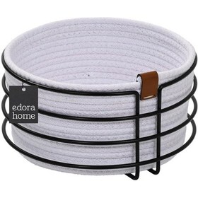 Resim Mat Siyah Yuvarlak Ekmek Sepeti Şık,ekmeklik Beyaz Hasır Örmeli Makrome-çok Amaçlı Metal Paslanmaz Siyah - Beyaz 