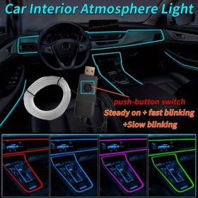 Resim Otomobil Atmosfer Lambası Araç İçi Aydınlatma LED Şerit Dekorasyon Çelik Tel Tüp Hattı Esnek Neon Işık USB Sürücü 200cm/79inç 