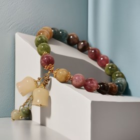 Resim 1 adet Bohem Tarzı Renkli Taş Boncuklu Bilezik ve Zambak Çekiciliği - Kadınlar ve Erkekler için Üniseks Hediye, Partiler veya Tatiller için Mükemmel, Parti Aksesuarı | Büyüleyici Boncuk İşlemesi | Reçine Taş Boncuklar 