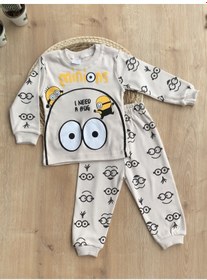 Resim Erkek Bebek Uzun Kollu Bisiklet Yaka Renkli Minyon 2 Li Takım Bej 