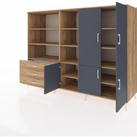 Resim Kronos Dolap 11 Raflı 3 Çekmeceli 5 Kapaklı 220x59x163 Çam-antras Çam-antrasit/çam 