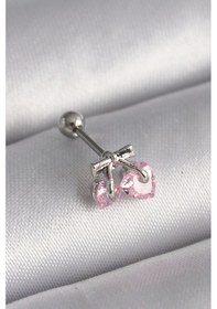 Resim 316l Çelik Gümüş Renk Pembe Zirkon Taşlı Kalp Tragus Piercing Çok Renkli 