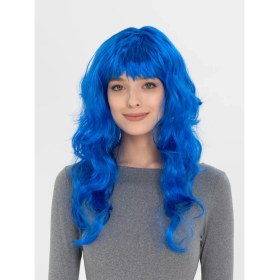 Resim Mavi Renk Uzun Dalgalı Parti Peruğu 